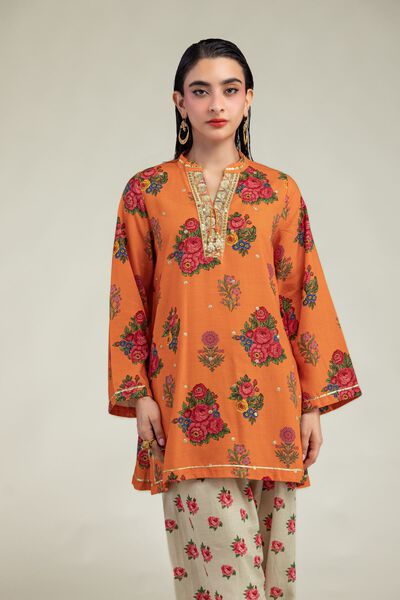 Embroidered | Raw Silk | Orange Floral Kurta | GBP 30.00