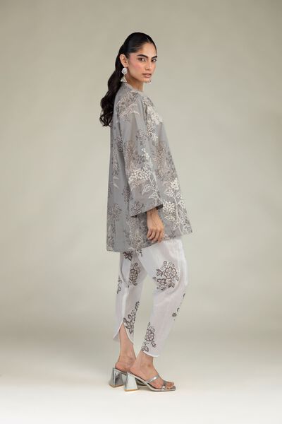Embroidered | Cambric | Gray Floral Pants | GBP 15.00