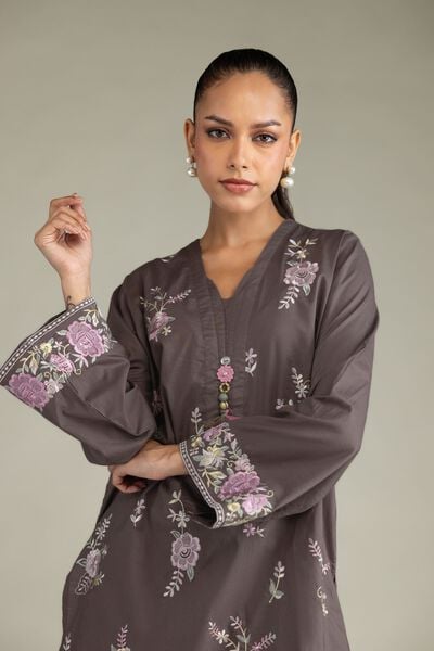 Embroidered | Cambric | Floral V-Neck Kurta | GBP 35.00