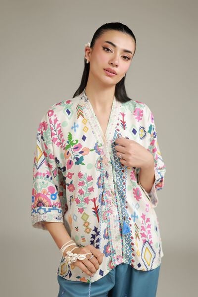 Embroidered | Viscose Crepe | Floral V-Neck Tunic | GBP 30.00