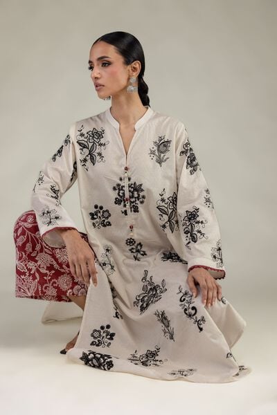 Embroidered | Cotton Dobby | Floral Longline Kurta | GBP 45.00