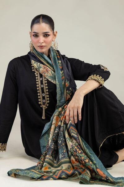 Embroidered | Raw Silk | Black Longline Kurta | GBP 45.00