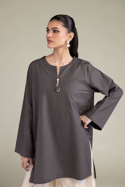Dyed | Textured Cotton Viscose | Short Solid Kurta | GBP 30.00