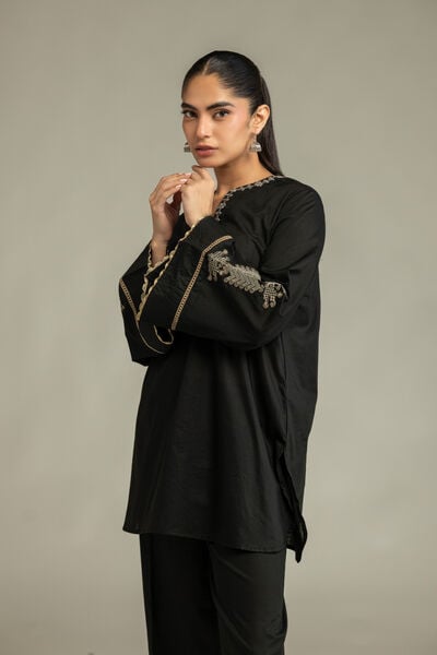 Embroidered | Cambric | V-Neck Black Kurta | GBP 35.00