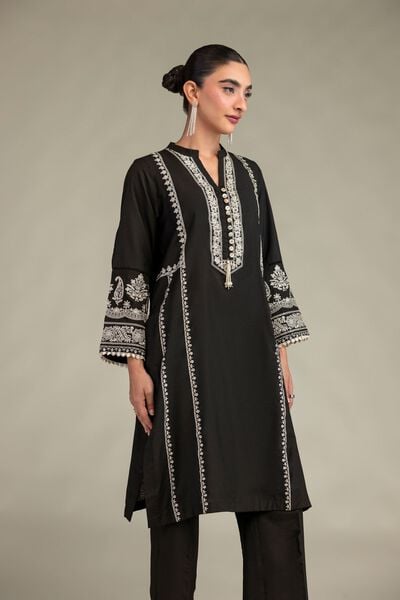 Printed | Raw Silk | Long Black Kurta | GBP 45.00