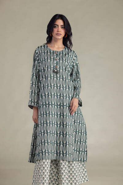 Printed | Cambric | Green Longline Kurta | GBP 30.00