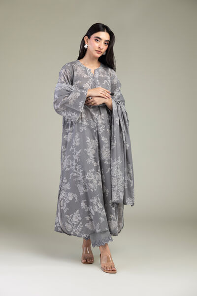 Embroidered | Cambric | Gray Cambric Kurta | GBP 35.00