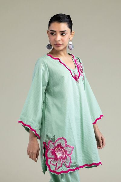 Embroidered | Cotton Dobby | Floral Mint Kurta | GBP 35.00