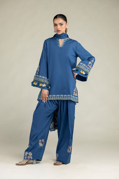 Embroidered | Cambric | Floral Blue Kurta | GBP 22.50