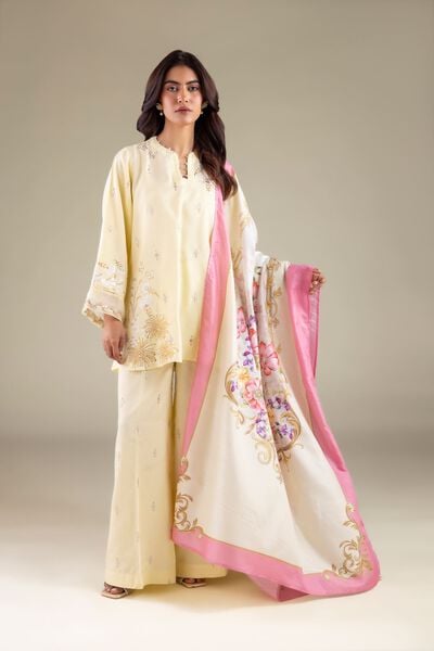 Embroidered | Raw Silk | Relaxed Flared Pants | GBP 25.00