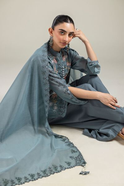 Paper Silk | Floral Teal Dupatta | GBP 30.00