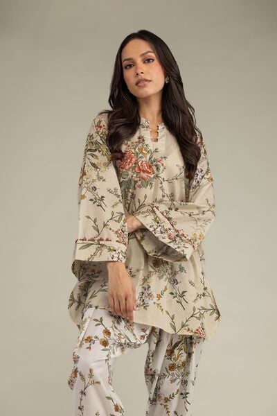 Printed | Cambric | Short Beige Kurta | GBP 15.00