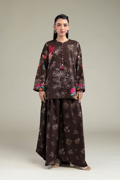 Printed | Cotton Dobby | Floral Brown Pants | GBP 25.00