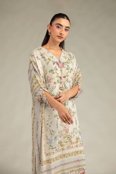 Printed | Raw Silk | Floral Longline Kurta | GBP 35.00