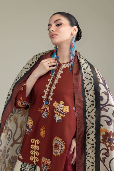 Embroidered | Raw Silk | Rust Silk Kurta | GBP 40.00