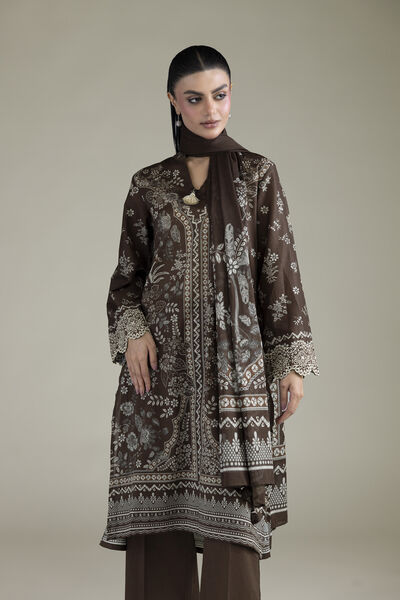 Embroidered | Cambric | Brown Tailored 3-Piece | GBP 60.00