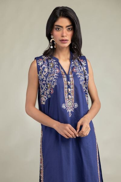 Embroidered | Cotton Dobby | Floral Sleeveless Kurta | GBP 40.00