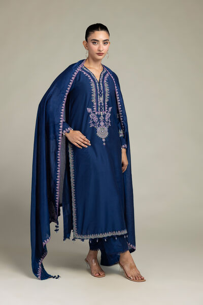 Raw Silk | Navy Longline Kurta | GBP 50.00