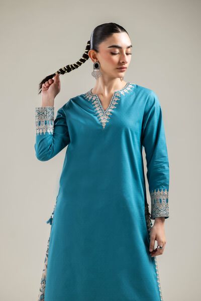 Embroidered |Cotton Dobby | Teal Cotton Kurta | GBP 30.00
