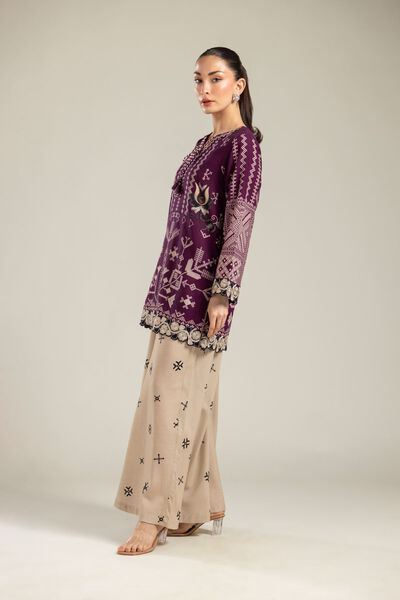 Embroidered | Raw Silk | Beige Silk Pants | GBP 25.00