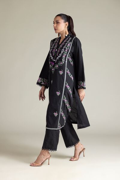 Embroidered | Cotton Dobby | Black Tailored 2-Piece | GBP 60.00