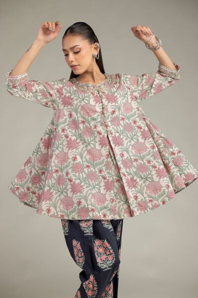 Embroidered | Cotton Viscose | Floral Cotton Kurta | GBP 40.00