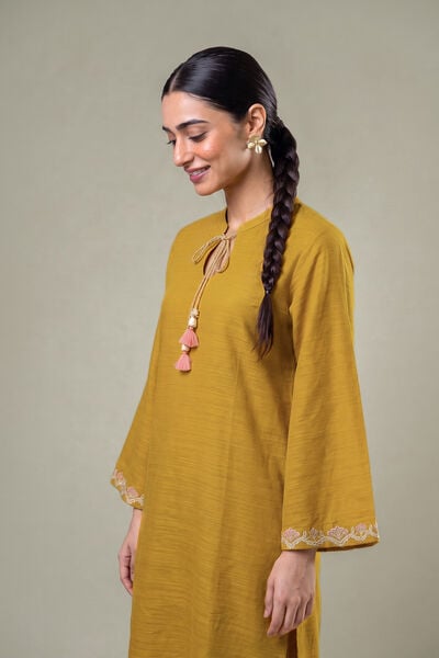 Embroidered | Light Khaddar | Mustard Khaddar Kurta | GBP 35.00