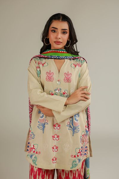 Embroidered | Cotton Dobby | Floral Beige Kurta | GBP 25.00