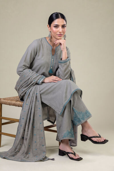 Embroidered | Light Khaddar | Gray Khaddar Dupatta | GBP 30.00