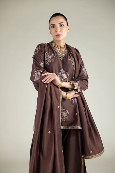 Embroidered | Raw Silk | Floral V-Neck Kurta | GBP 45.00