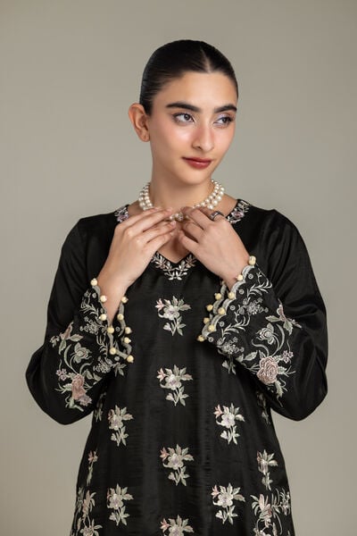 Embroidered | Raw Silk | Black Silk Kurta | GBP 60.00