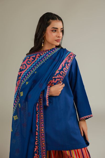 Embroidered | Cotton Net | Embroidered Navy Dupatta | GBP 15.00