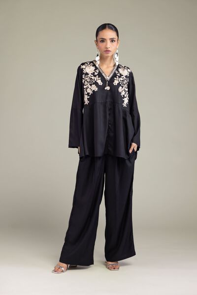 Embroidered | Viscose Crepe | Viscose Black Trousers | GBP 20.00