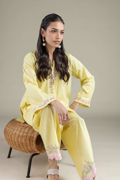 Embroidered | Textured Cambric | Floral V-Neck Kurta | GBP 30.00
