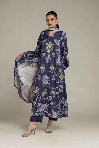 Embroidered | Polyester Silk | Floral Navy Dupatta | GBP 20.00