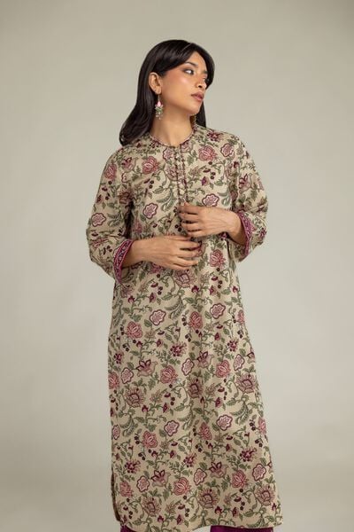 Embroidered | Cambric | Floral Beige Kurta | GBP 35.00