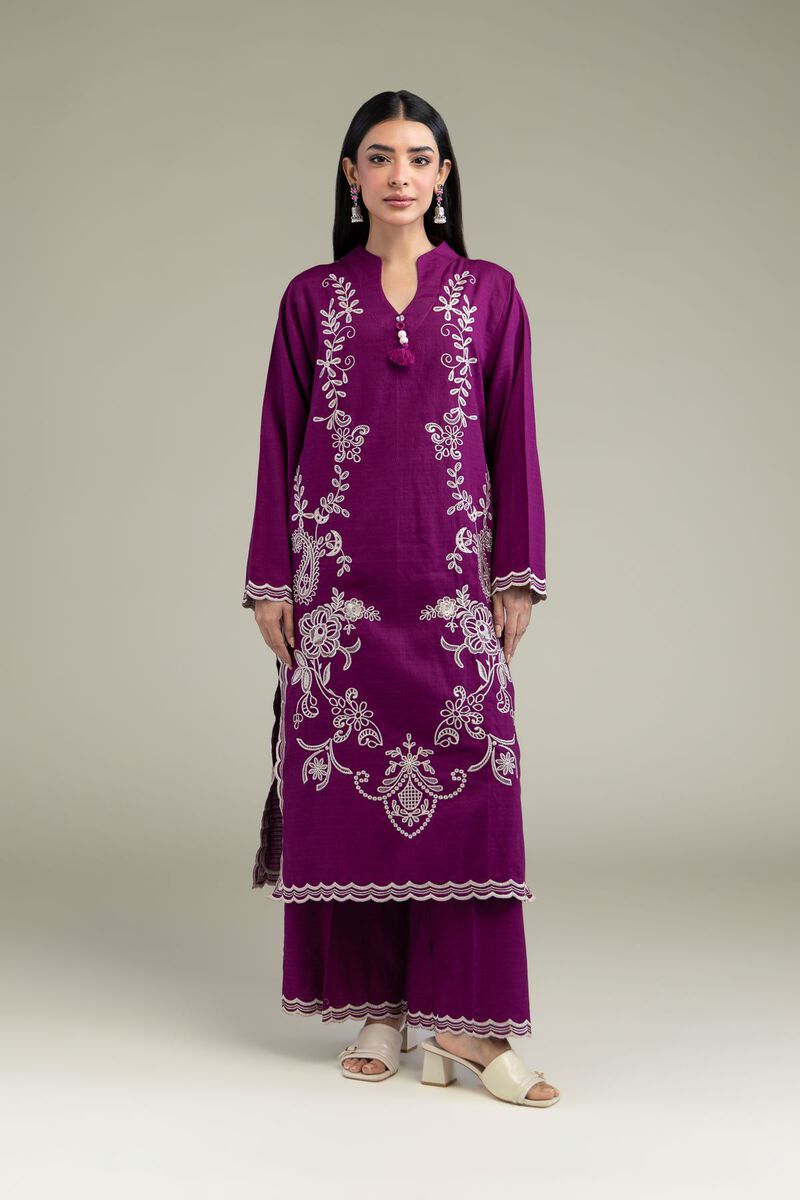 Embroidered | Cotton Dobby | Purple Cotton Pants | GBP 25.00