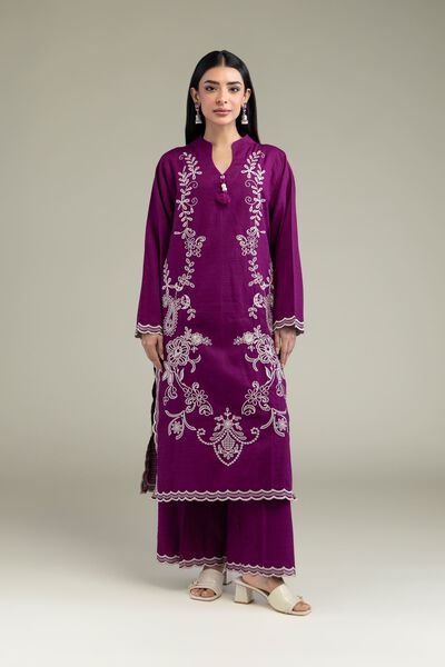 Embroidered | Cotton Dobby | Purple Cotton Pants | GBP 25.00