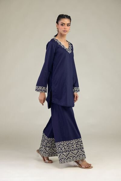 Embroidered | Cotton Dobby | Cotton Navy Pants | GBP 35.00
