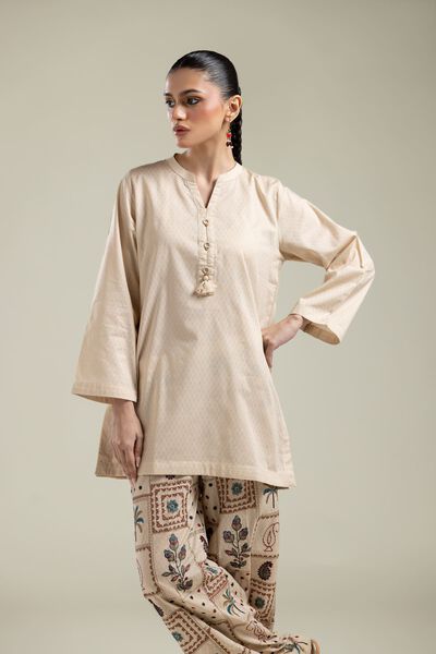 Embroidered |Cotton Dobby | Beige Cotton Kurta | GBP 25.00