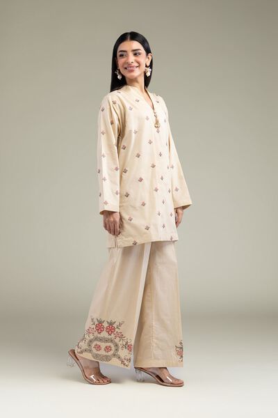 Embroidered | Cambric | Floral Beige Pants | GBP 20.00