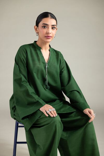 Dyed | Textured Cotton | Solid Drawstring Kurta | GBP 20.00