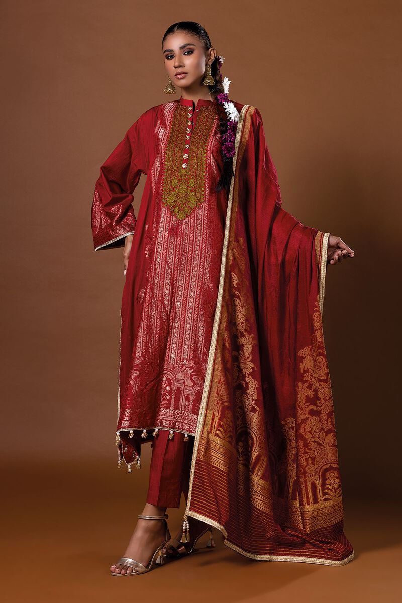 Dyed | Composed Polyester Brosha Jacquard | Fabrics 3 Piece | null