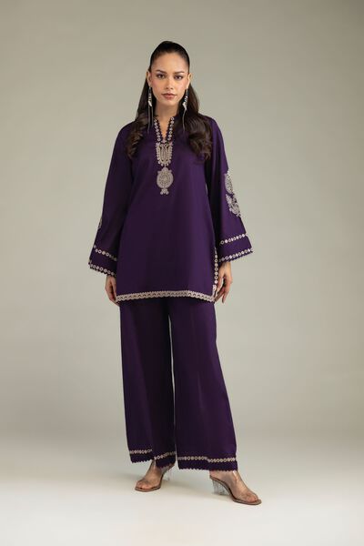 Embroidered | Cambric | Purple Cambric Pants | GBP 25.00
