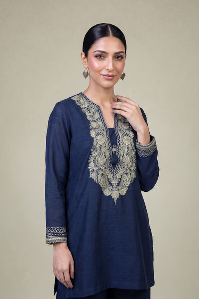 Embroidered | Light Khaddar | Navy Khaddar Kurta | GBP 40.00