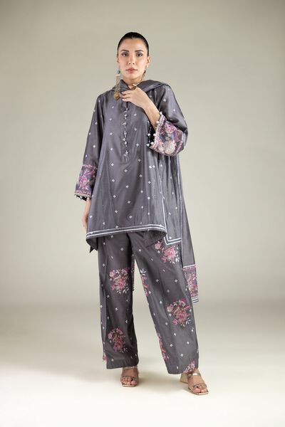 Embroidered | Raw Silk | Floral Relaxed Pants | GBP 35.00