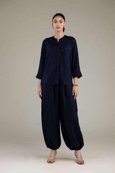 Embroidered | Viscose Crepe | Navy Viscose Trousers | GBP 20.00