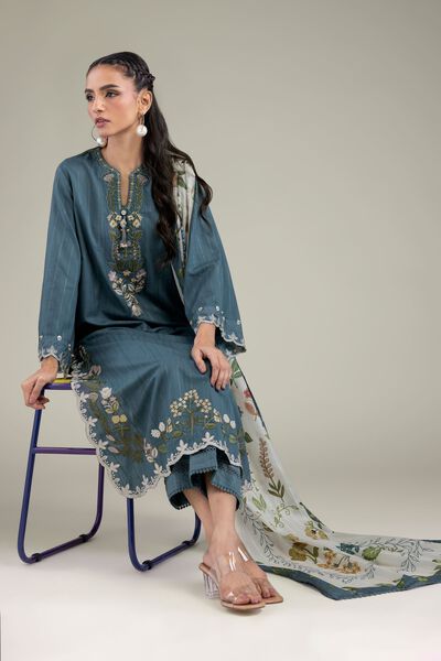 Embroidered | Textured Cotton | Floral Longline Kurta | GBP 40.00