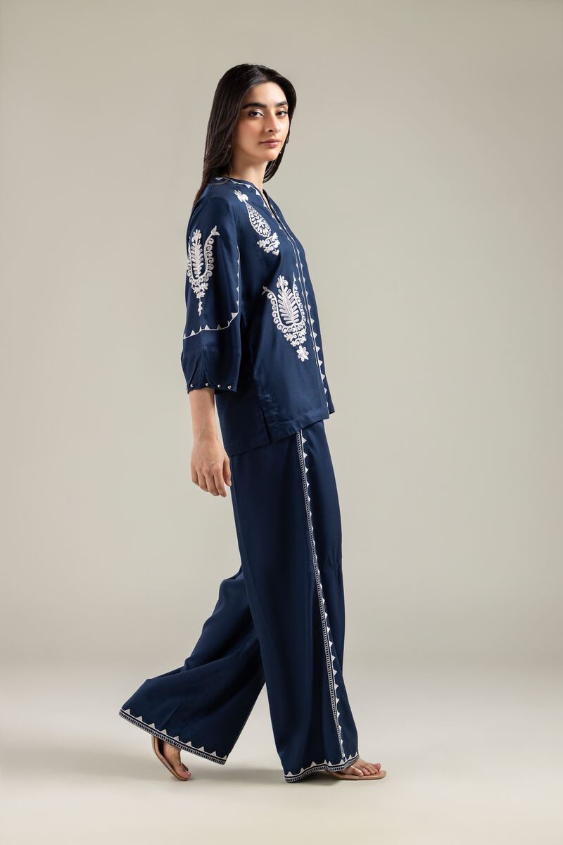 Embroidered | Viscose Crepe | Embroidered Navy Blouse | GBP 30.00