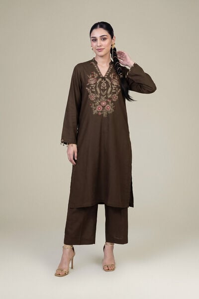 Embroidered | Raw Silk | Long V-neck Kurta | GBP 50.00
